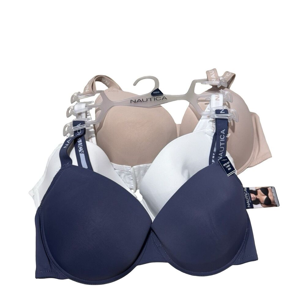 New - Nautica 3-Pack Lightly Lined Bras Comfort Stretch 40DD NWT